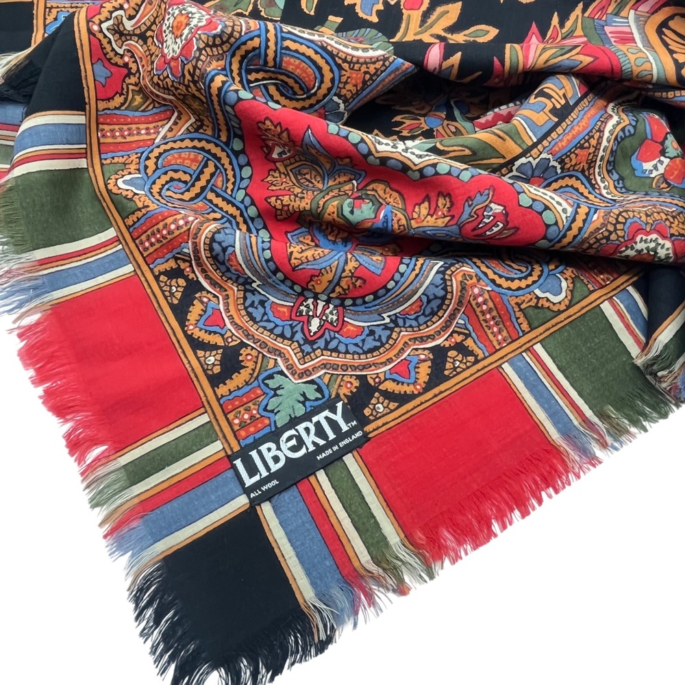 Liberty of London All Wool Scarf Paisley Floral Multi Color Made in England 50"